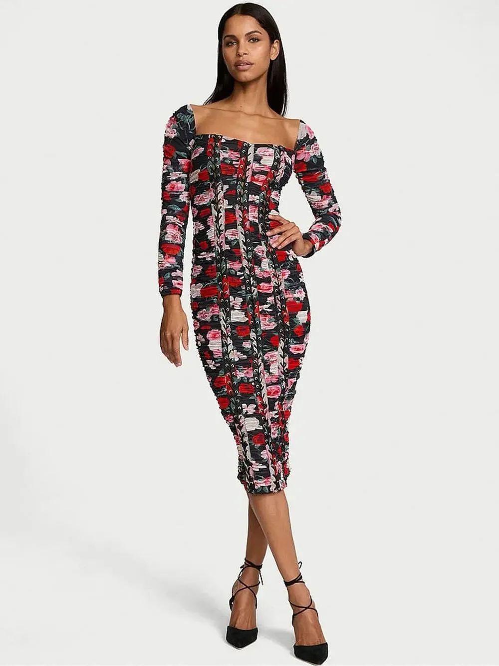 NWT Victoria’s Secret Atelier Floral Mesh Midi Dress Corset Ruched Size S